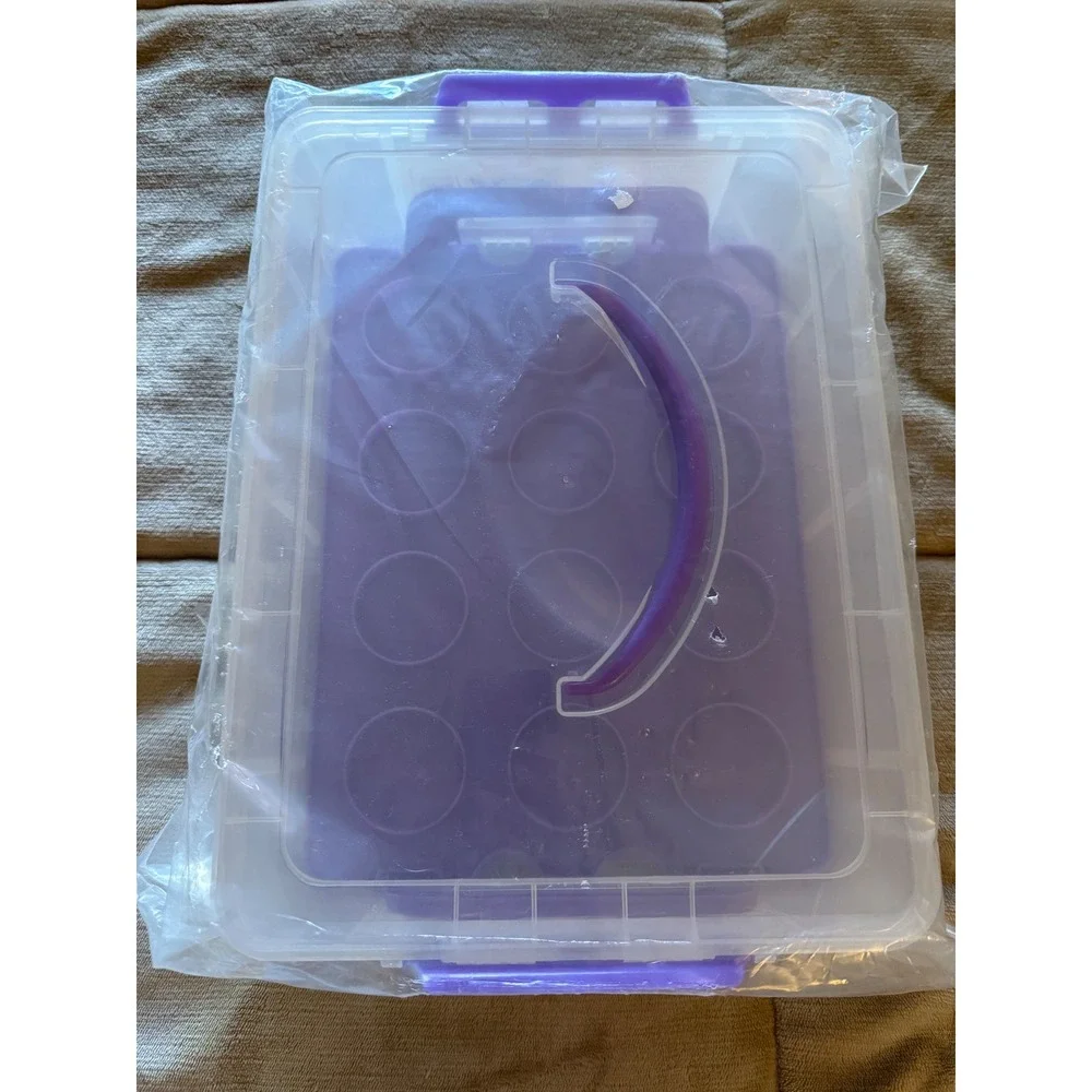Baked with Love Deluxe Cake and Cupcake Caddy 9x13 Purple Clear Carrier